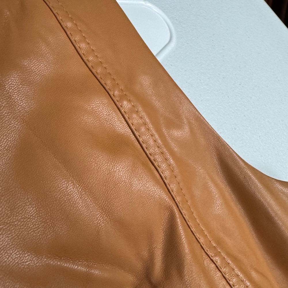 Calvin Klein Womens Faux Leather Sheath Dress Cognac Brown Size 8 CD2U9A00 - Picture 3 of 8